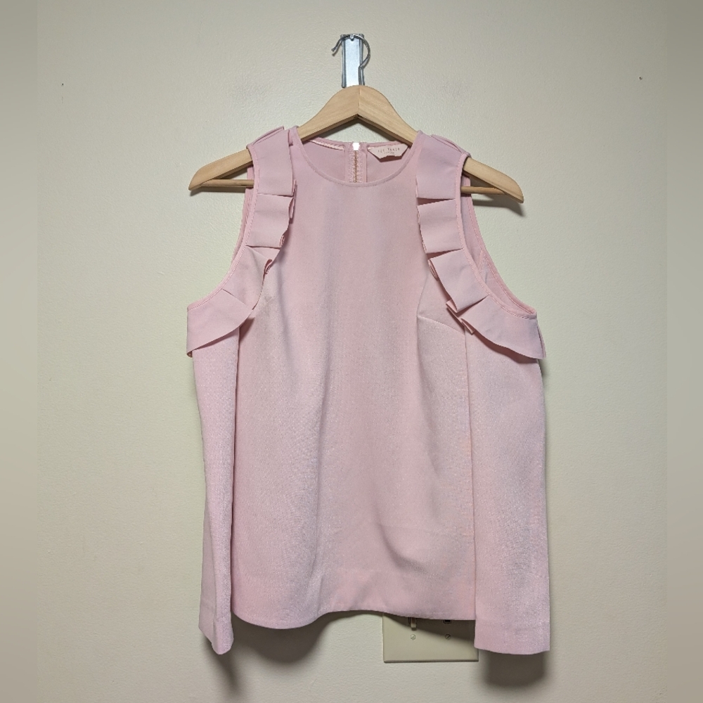Ted Baker STEFFE Cold Shoulder Blouse 3 M Pink Ruffle Top